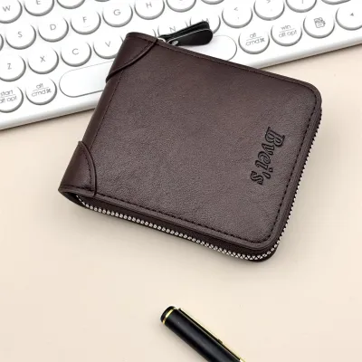 Men's Fashion Casual Retro PU Leather Zipper Wallet Solid Color