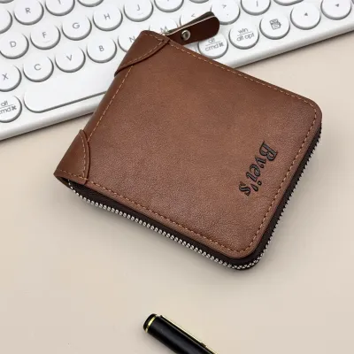 Men's Fashion Casual Retro PU Leather Zipper Wallet Solid Color