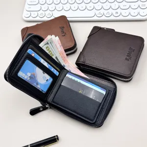 Men's Fashion Casual Retro PU Leather Zipper Wallet Solid Color