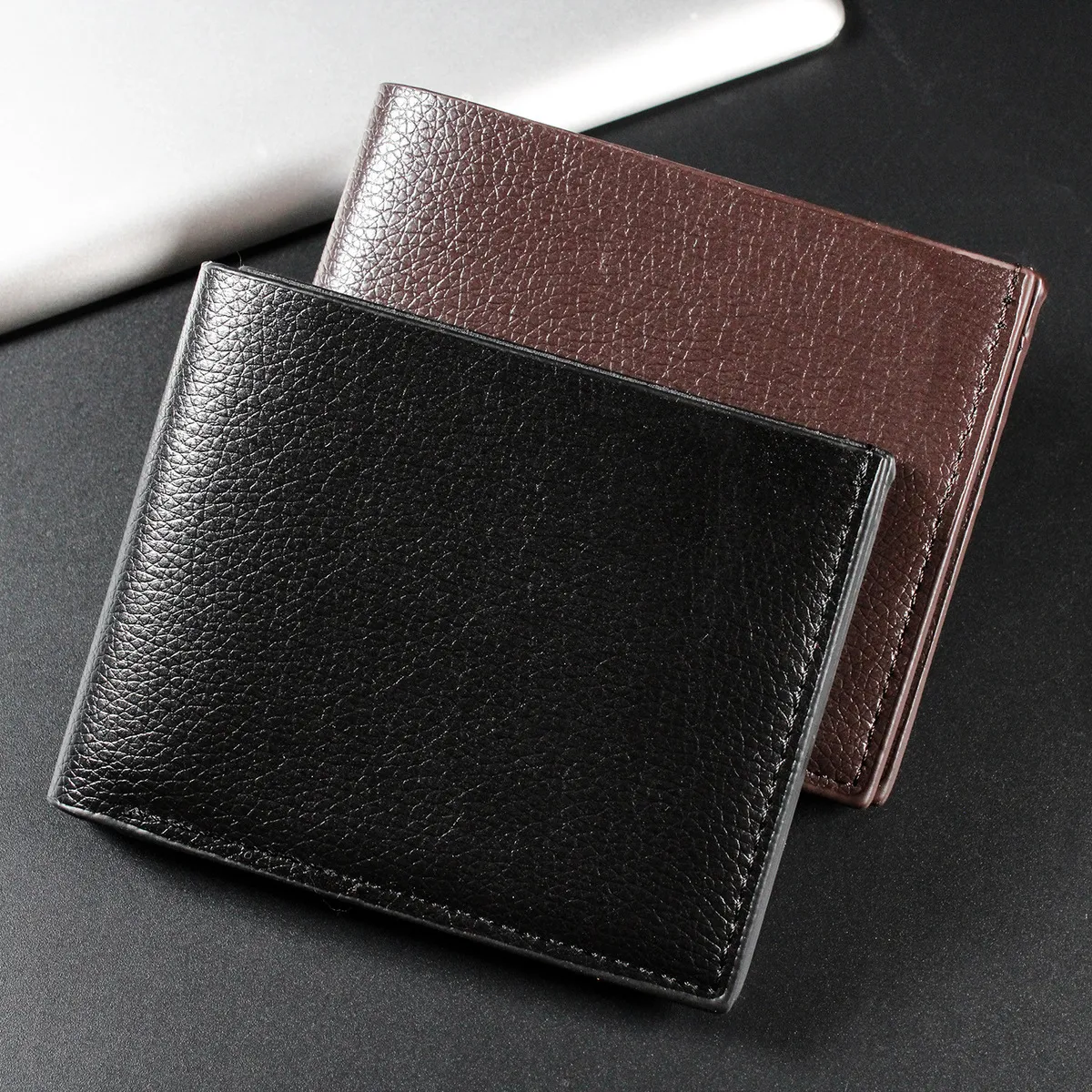 Men's Casual Solid Color PU Leather Multi-Function Wallet with PVC