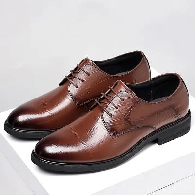 Men's Fashion Business Casual Leather Shoes Steel Toe Lace Up Low Top