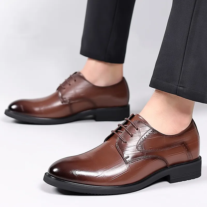 Men's Fashion Business Casual Leather Shoes Steel Toe Lace Up Low Top