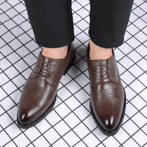 Men's Fashion Casual Business Solid Color Pointed Toe Flat Leather Shoes