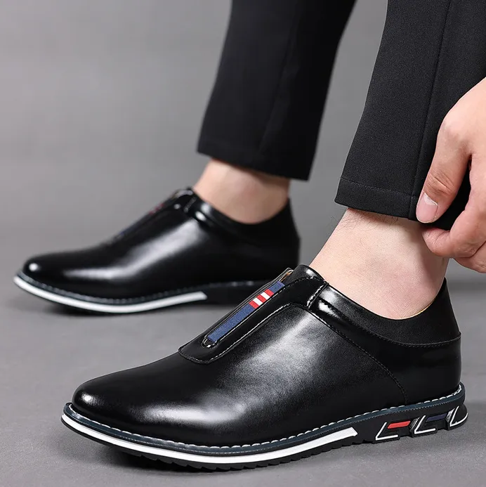 Men Casual Business Slip On PU Flat Leather Shoes Wear-Resistant