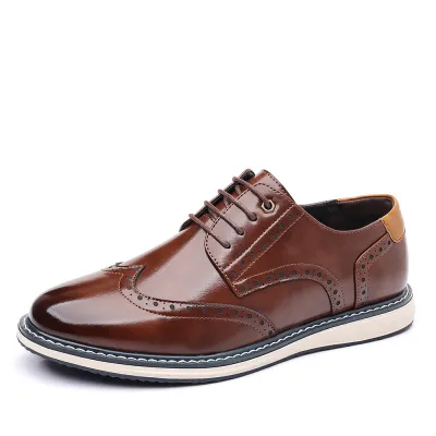 Men Casual Lace-Up PU Leather Shoes Color Blocking Flat Heel