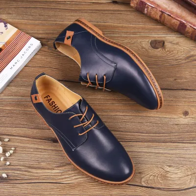 Men's Fashion Casual Lace Up Pointed Toe PU Leather Shoes