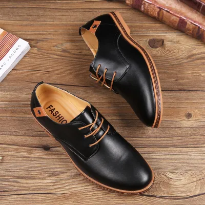 Men's Fashion Casual Lace Up Pointed Toe PU Leather Shoes