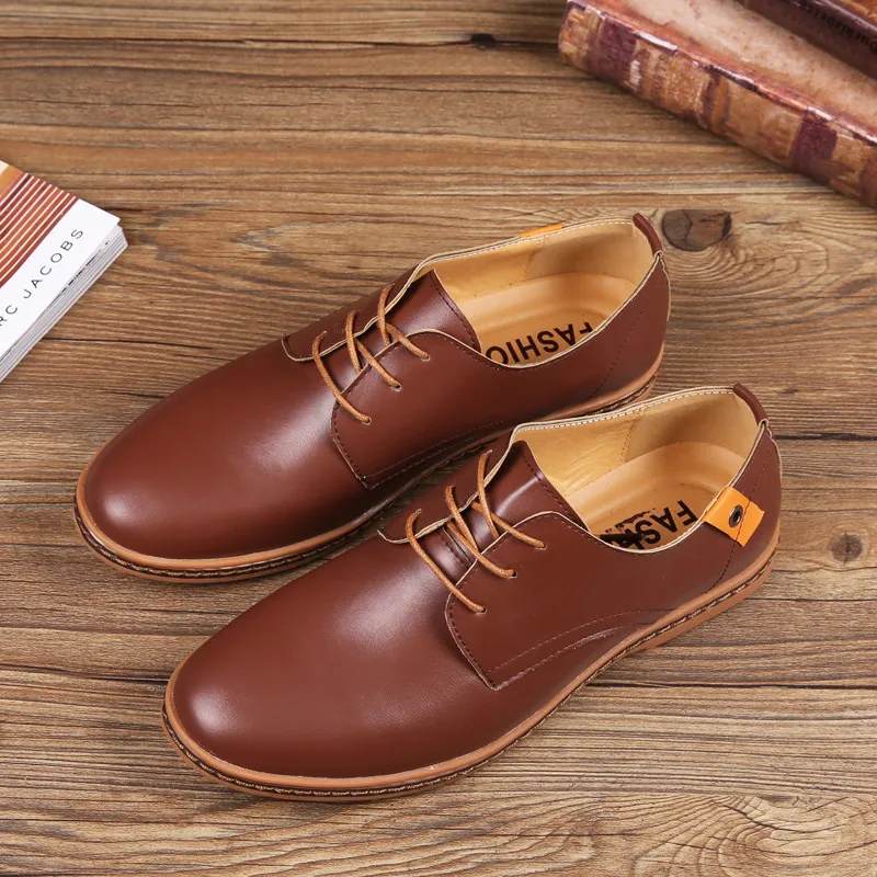 Men's Fashion Casual Lace Up Pointed Toe PU Leather Shoes