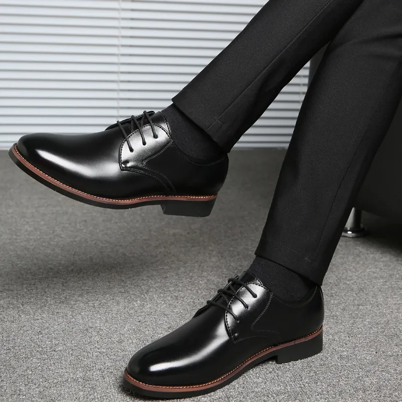 Men's Fashion Business Lace Up Round Toe PU Leather Shoes