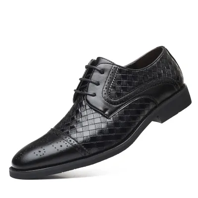 Men's Fashion Casual Retro Lace-Up Flat PU Leather Shoes Pointed Toe