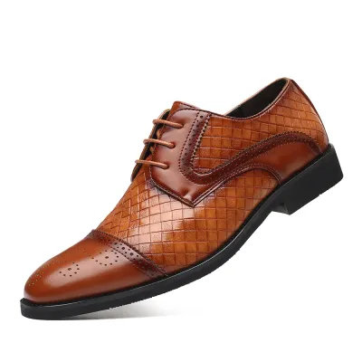 Men's Fashion Casual Retro Lace-Up Flat PU Leather Shoes Pointed Toe
