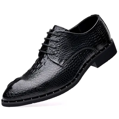 Men's Fashion Business Lace-Up Wear-Resistant Leather Shoes Pointed Toe Solid Color