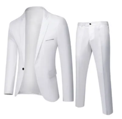 Men's Fashion Casual Solid Color Lapel Long-Sleeve Top Slim-Fit Pants Suit Two-Piece Set