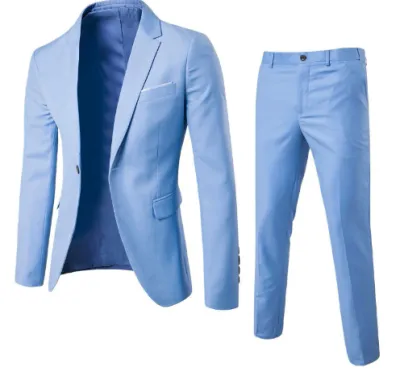 Men's Fashion Casual Solid Color Lapel Long-Sleeve Top Slim-Fit Pants Suit Two-Piece Set