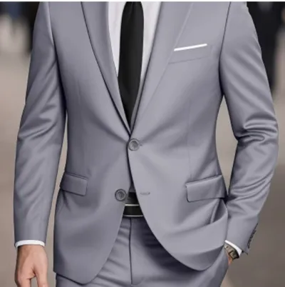Men Fashion Business Solid Color Lapel Long-Sleeve Top Slim-Fit Pants Suit Two-Piece Set