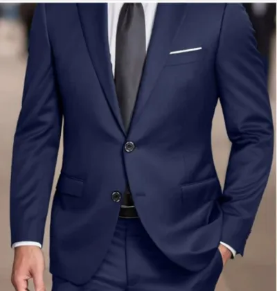 Men Fashion Business Solid Color Lapel Long-Sleeve Top Slim-Fit Pants Suit Two-Piece Set