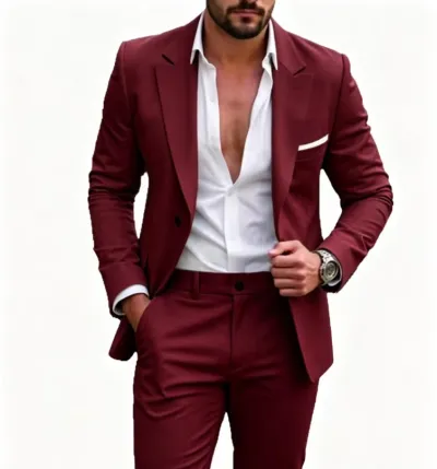 Men's Fashion Light Business Lapel Long-Sleeve Slim-Fit Suit Two-Piece Set