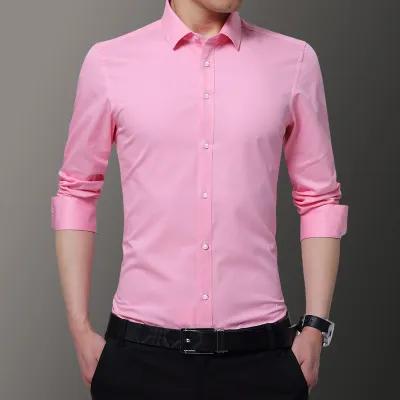 Men's Fashion Business Dress Solid Color Long-Sleeve Slim-Fit Cardigan Shirt