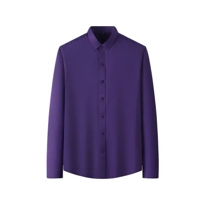 Men Fashion Casual Business Solid Color Four-Way Stretch Non-Ironing Dress Shirt