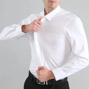 Men Fashion Casual Business Solid Color Four-Way Stretch Non-Ironing Dress Shirt