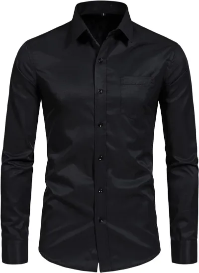 Men's Fashion Casual Simple Business Solid Color Four-Way Stretch Long-Sleeve Slim-Fit Dress Shirt