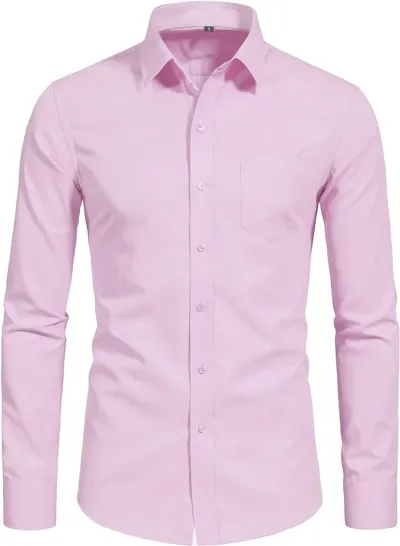 Men's Fashion Casual Simple Business Solid Color Four-Way Stretch Long-Sleeve Slim-Fit Dress Shirt