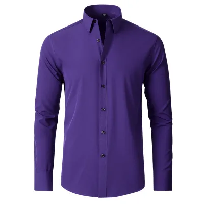 Men Fashion Casual Business Stretch Non-Ironing Long Sleeve Dress Shirt