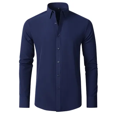 Men Fashion Casual Business Stretch Non-Ironing Long Sleeve Dress Shirt