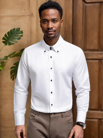 Men's Fashion Business Casual Solid Color Crystal Button Long Sleeve Dress Shirt