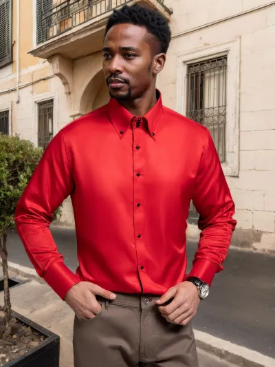 Men's Fashion Business Casual Solid Color Crystal Button Long Sleeve Dress Shirt