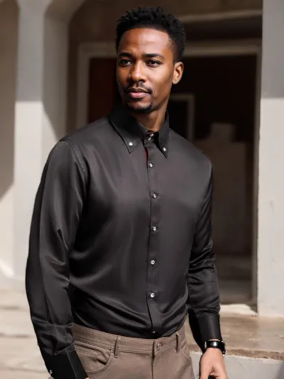 Men's Fashion Business Casual Solid Color Crystal Button Long Sleeve Dress Shirt