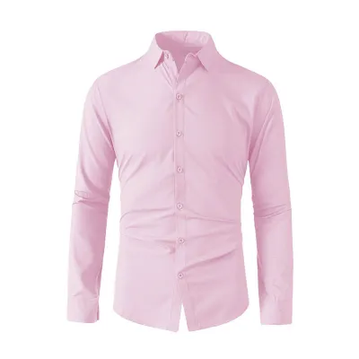 Men Fashion Business Solid Color Lapel Long Sleeve Dress Shirt