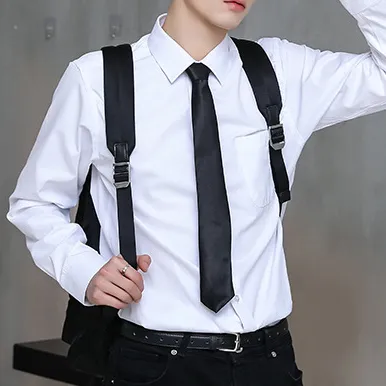 Men Casual Business Slim Fit Solid Color Long Sleeve Dress Shirt with Turn-Down Collar
