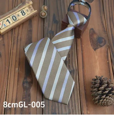 Men Fashion Business 8cm Stripe Knot-Free Zipper-Style Tie