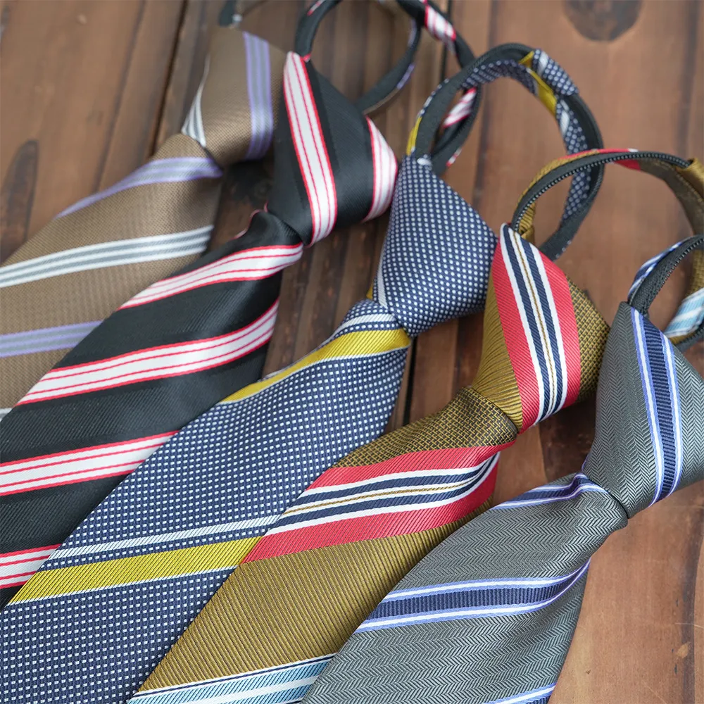 Men Fashion Business 8cm Stripe Knot-Free Zipper-Style Tie