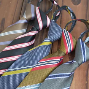 Men Fashion Business 8cm Stripe Knot-Free Zipper-Style Tie