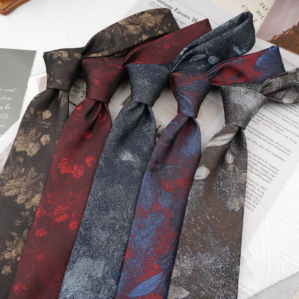 Men's Fashion Retro Business Polyester Floral Jacquard Tie 8cm