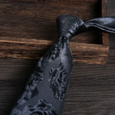 Men'S Fashion Business Black Grey 8Cm Jacquard Tie