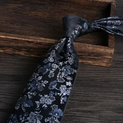 Men'S Fashion Business Black Grey 8Cm Jacquard Tie