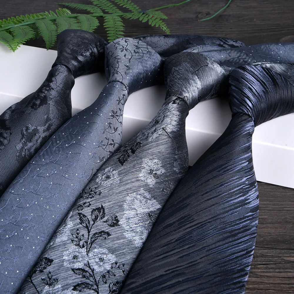 Men'S Fashion Business Black Grey 8Cm Jacquard Tie