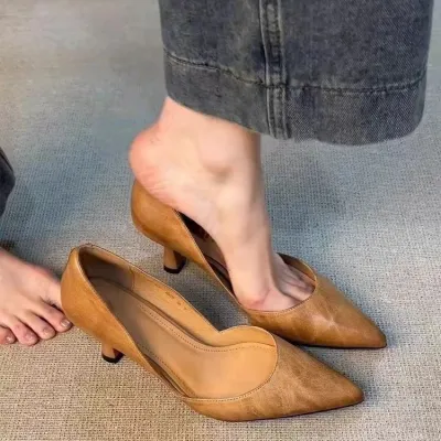 Women Fashion Solid Color Pointed Toe Slip-On Pumps High Heels Shoes