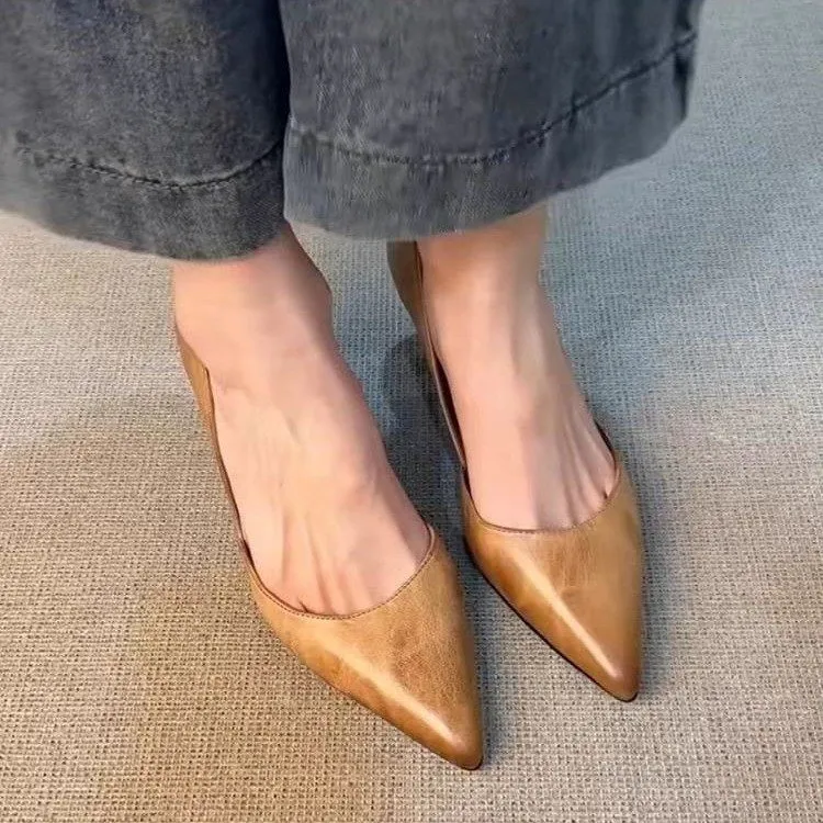 Women Fashion Solid Color Pointed Toe Slip-On Pumps High Heels Shoes