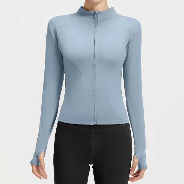 Women Fashion Casual Solid Color Long-Sleeve Zipper Sports Yoga Coat
