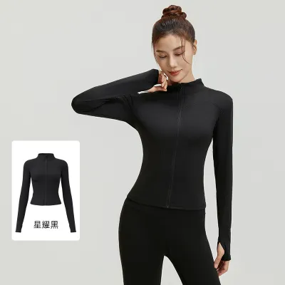 Women Fashion Casual Solid Color Long-Sleeve Zipper Sports Yoga Coat