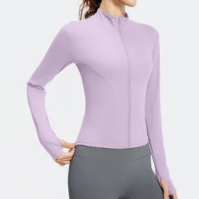 Women Fashion Casual Solid Color Long-Sleeve Zipper Sports Yoga Coat
