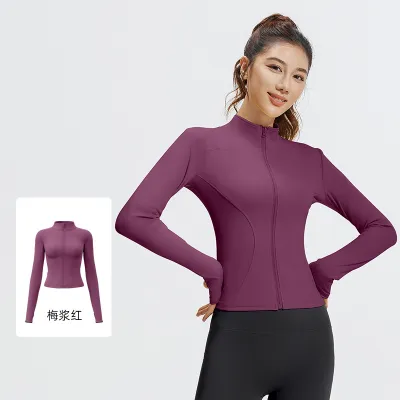 Women Fashion Casual Solid Color Long-Sleeve Zipper Sports Yoga Coat