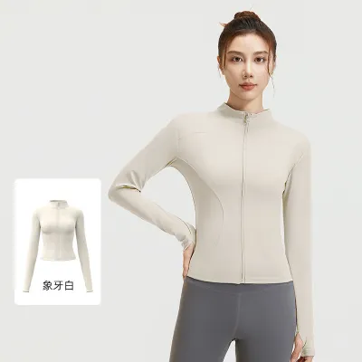 Women Fashion Casual Solid Color Long-Sleeve Zipper Sports Yoga Coat