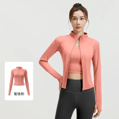 Women Fashion Casual Solid Color Long-Sleeve Zipper Sports Yoga Coat