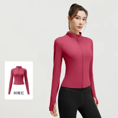 Women Fashion Casual Solid Color Long-Sleeve Zipper Sports Yoga Coat
