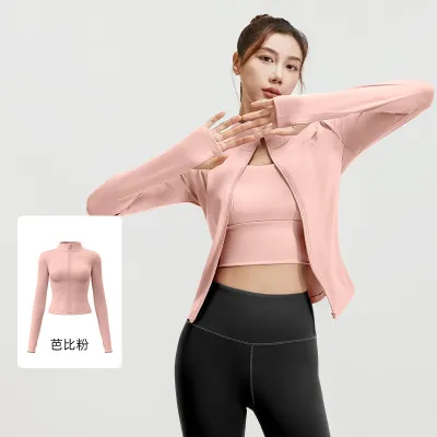 Women Fashion Casual Solid Color Long-Sleeve Zipper Sports Yoga Coat